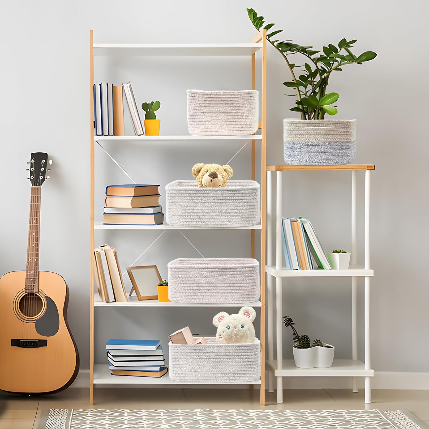 COMFY-HOMI 11.5"x7.5"x4.7" Storage Baskets for Organizing | Cotton Rope Woven Basket | Toy Storage Bin Box | Basket for Shelves, Closet Organizer Bin, Decorative Closet Shelf, 1 Pack all white