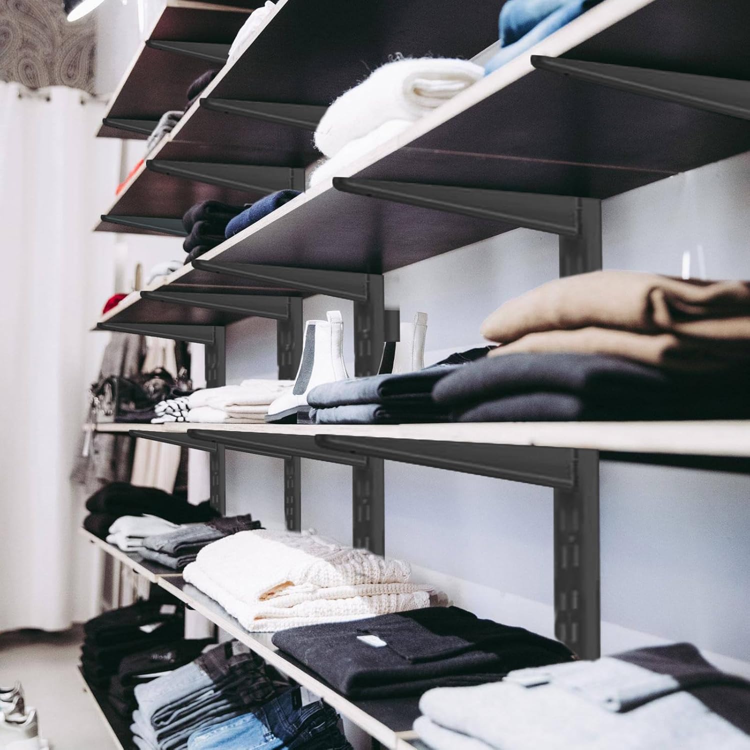 10 Pack 11.5‑Inch Adjustable Wire Shelf Brackets – Heavy‑Duty Double‑Track Closet & Wall Shelving System Supports（Black）