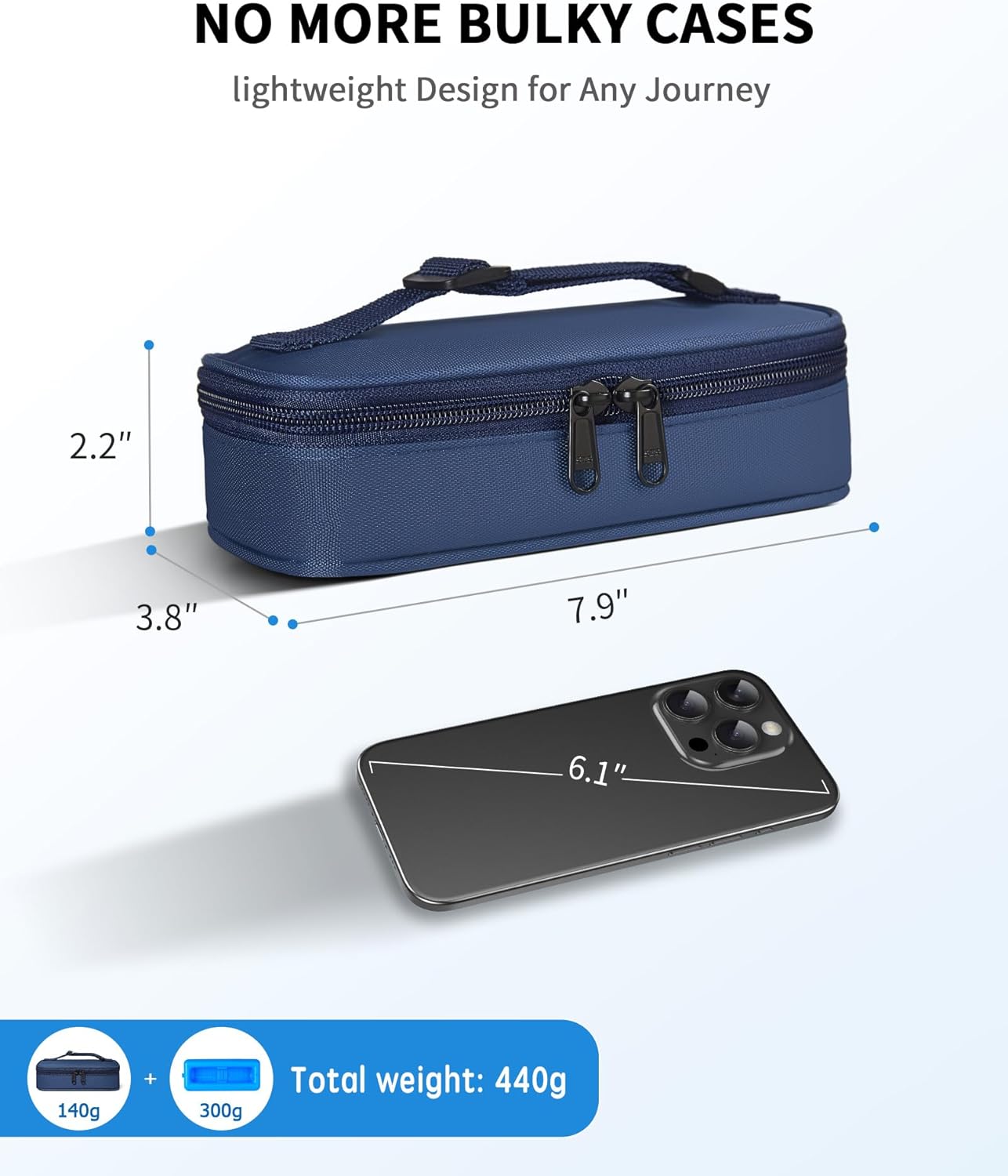 Insulin Vial Cooler Travel Case TSA Approved, 300g Reusable Ice Brick Insulin Pen Case Holds 2 Pens and 2 Vials, Long Lasting Medication Cooler for Travel Camping and Outdoor Activities (Blue)