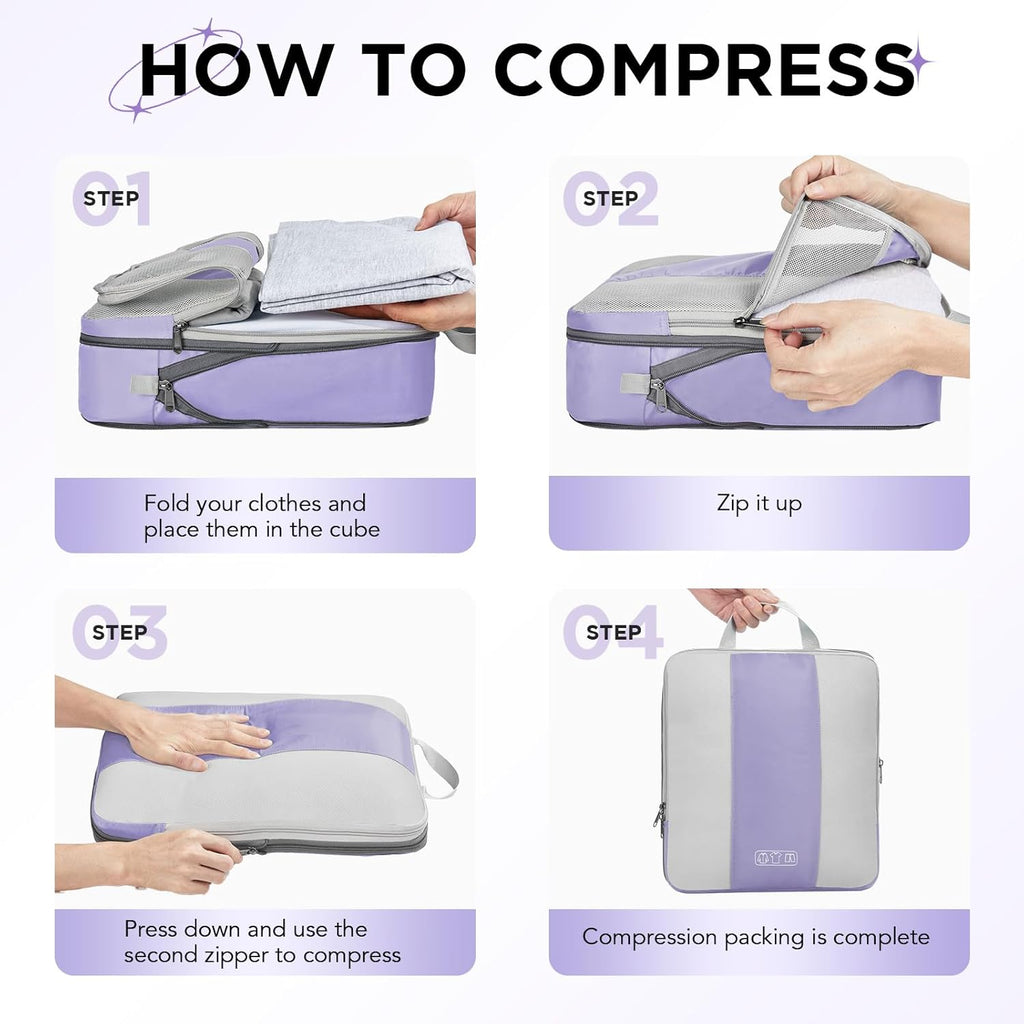 10 Set Compression Packing Cubes for Travel Essentials,Compressible Expandable Packing Cubes for Suitcase,OlarHike Luggage Organizer Bags for Travel,Handy Helper for Organizing Clothes(Purple Gray)