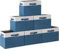 GhvyenntteS 6 Pack Fabric Storage Bins, 15x11x9.6 inch Closet Storage Bins for Shelves with 3 Handles, Foldable Storage Baskets for Shelves, Sturdy Closet Organizers and Storage Boxes, Blue