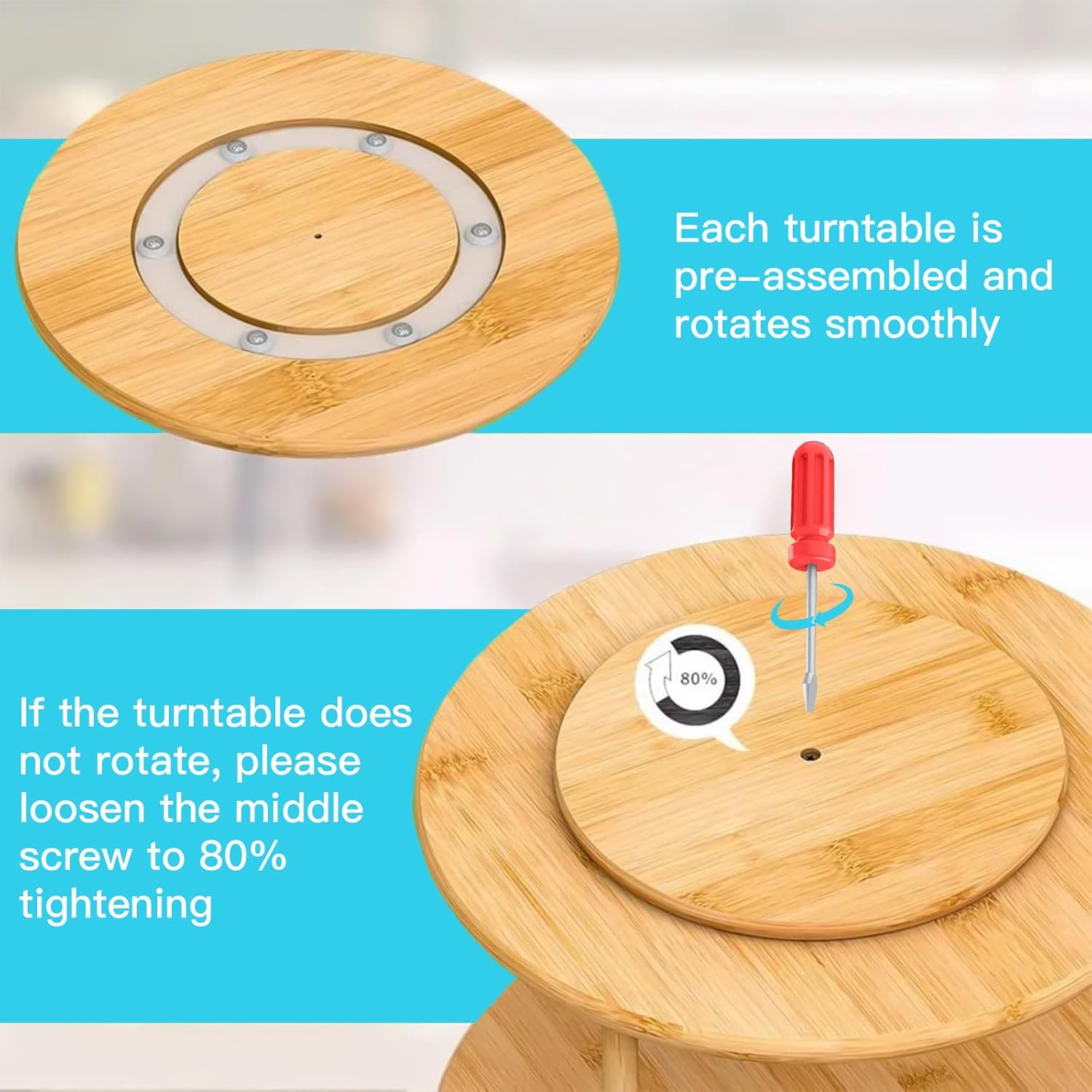 Wood Lazy Susan Organizer Bamboo 2-Tier Rotating Storage Rack – 360° Turntable Organizer for Kitchen, Spices, Cosmetics