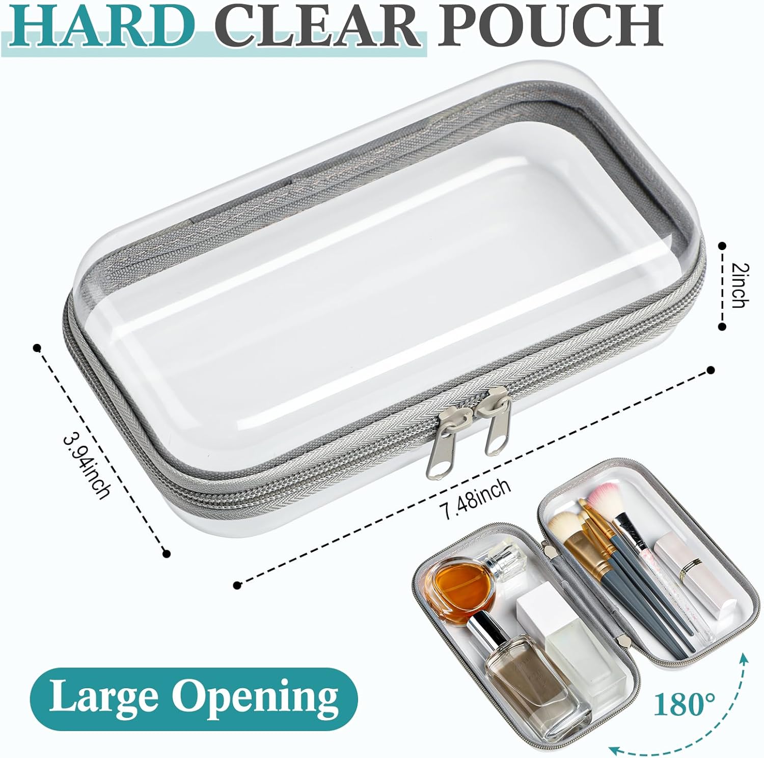 Sanwuta 6 Pcs Clear Hard Zipper Case Hard Plastic Zipper Pouches Transparent Makeup Bag Pencil Pouches for Travel Snacks Christmas Trinket Storage Organizer Box(Gray,7.48 x 3.94 x 2 Inch)