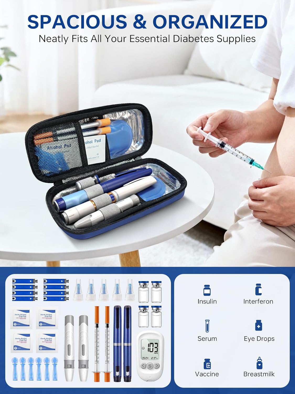 Insulin Cooler Travel Case: TSA Approved Medication Diabetic Cooler for Travel with Temperature Display, Diabetes Travel Case for Insulin Pens with 2 Ice Pack for Daily Use & Trip