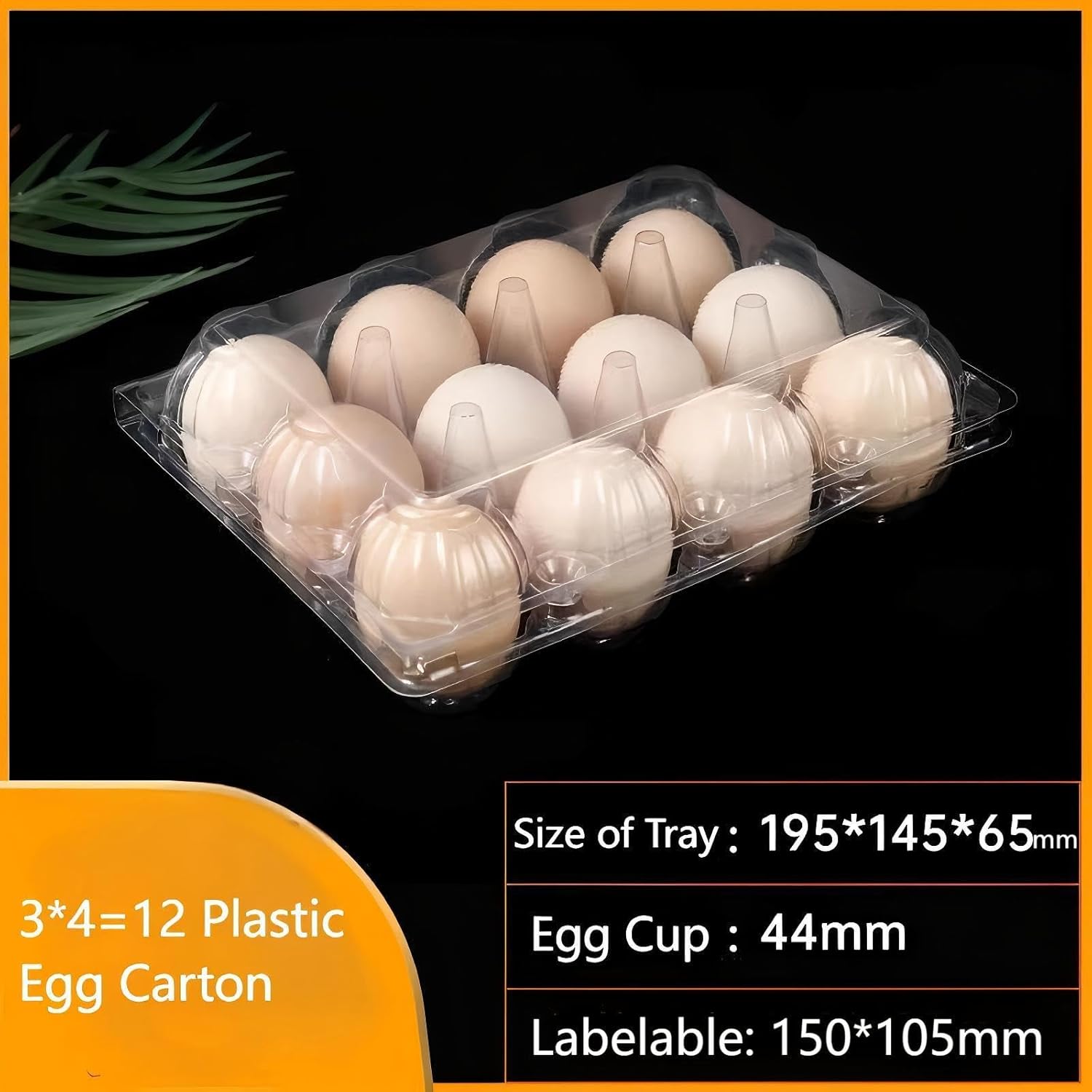 40 Pack 12-Egg Cartons Plastic Clear 3X4 Grids Reusable Storage Container, Stackable Cheap Bulk 1/2 Dozen Egg Trays for Refrigerator/Farms/Camping/Travel