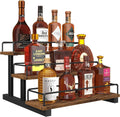 Homode Liquor Bottle Display Shelf, Coffee Syrup Rack Organizer, 3 Tier Wine Rack Countertop, Home Retro Bar Shelf Stand Holder for Liquor Whiskey Spirits, Mini Bar, Liquor Cabinet, Rustic Brown
