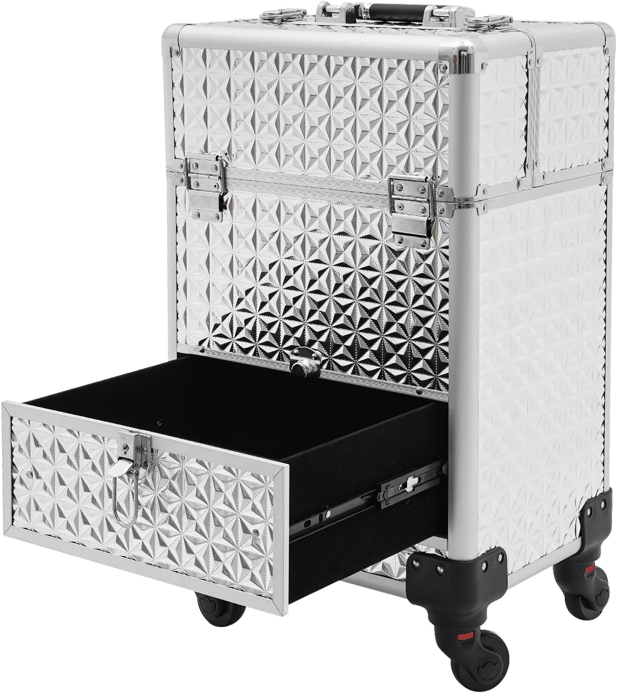 Rolling Nail Case, Salon Makeup Train Case Nail Storage Box Manicure Case Makeup Case on Wheels with 4 Detachable Wheels & 1 Sliding Drawer for Makeup Artists, Hairdressers, Manicurists