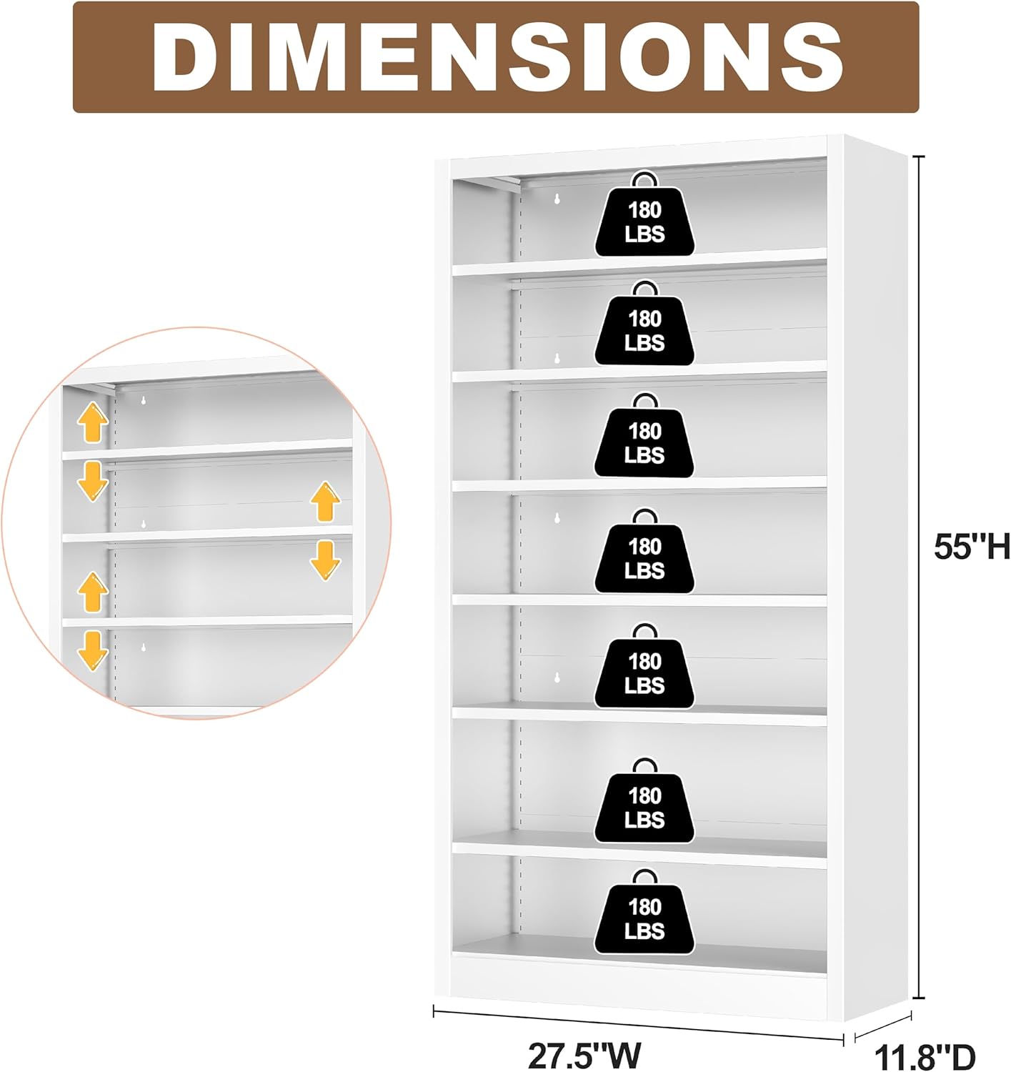 7 Tier DVD Storage Cabinets, Metal CD Storage Rack with Adjustable Shelves, Comic Book Storage Shelf, DVD Case Media Cabinet for Living Room, Media Room, & Home Theater (White)