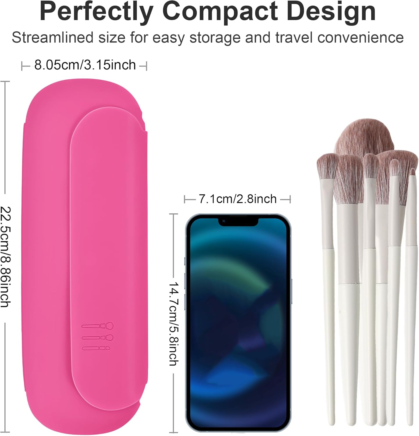 Silicone Travel Makeup Brush Holder for Women with Magnetic Closure and Built-in Brush Cleaner, Washable Cosmetic Organizer, Gift-Ready Pouch, Rose Red