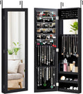 HAPPYGRILL Wall Mounted Jewelry Cabinet with Full Length Mirror, Over The Door Jewelry Organizer w/Built-in Makeup Mirror, Storage Shelves, Door Mounted Jewelry Armoire for Women, Girls (Black)