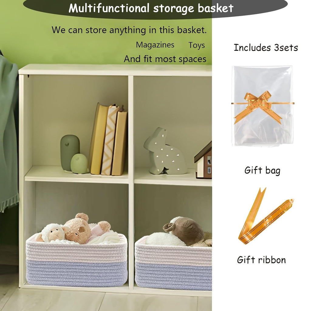 COMFY-HOMI 13" x 8.5" x 5.1" Storage Baskets for Organizing | Cotton Rope Woven Basket | Toy Storage Bin Box | Basket for Shelves, Closet Organizer Bin, Decorative Closet Shelf, 1 Pack, All bule