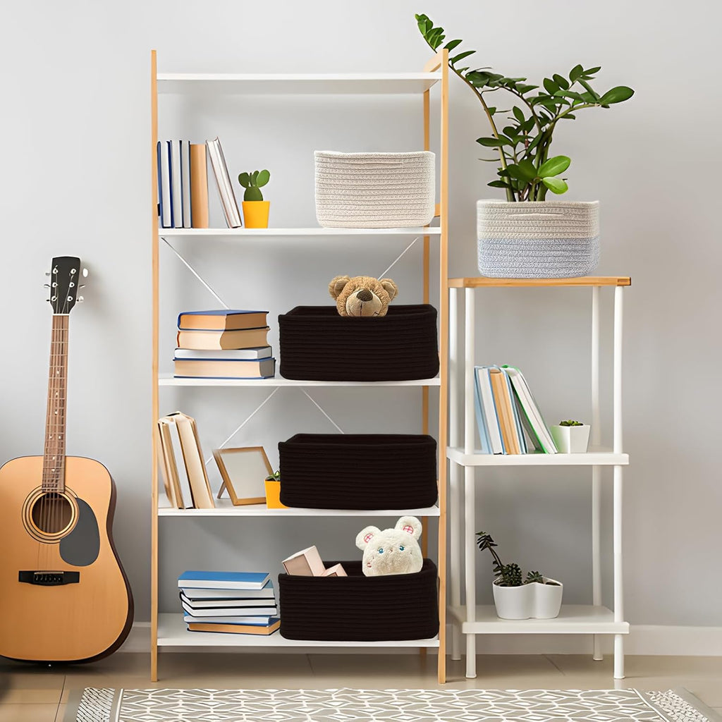 COMFY-HOMI 13" x 8.5" x 5.1" Storage Baskets for Organizing | Cotton Rope Woven Basket | Toy Storage Bin Box | Basket for Shelves, Closet Organizer Bin, Decorative Closet Shelf, 1 Pack, All black