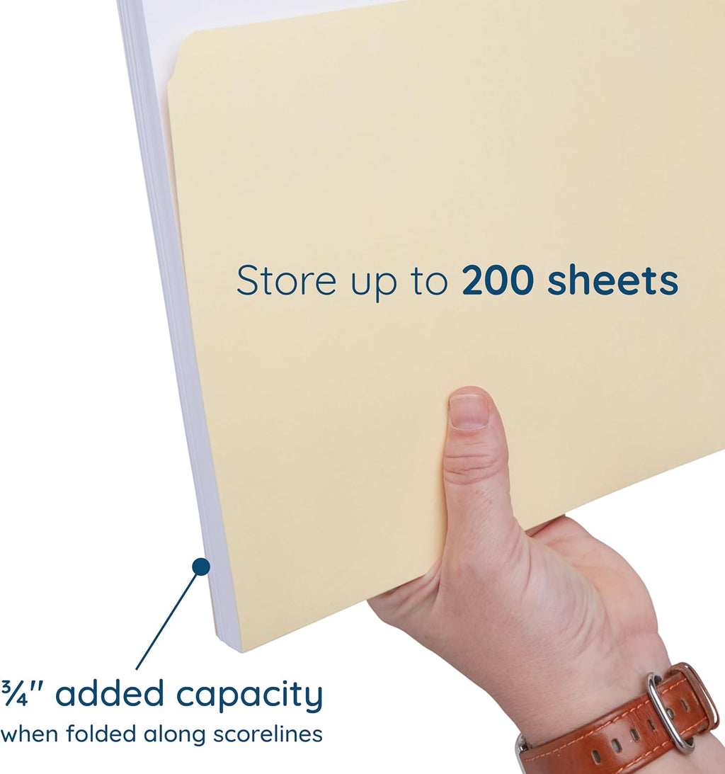 100 Blue Summit Supplies Heavy Duty File Folders Letter Size with 1/3 Cut Reinforced Tabs, Thick 14pt Manila Paper, Heavy Duty Manila Folders for Office, Home, or Classroom