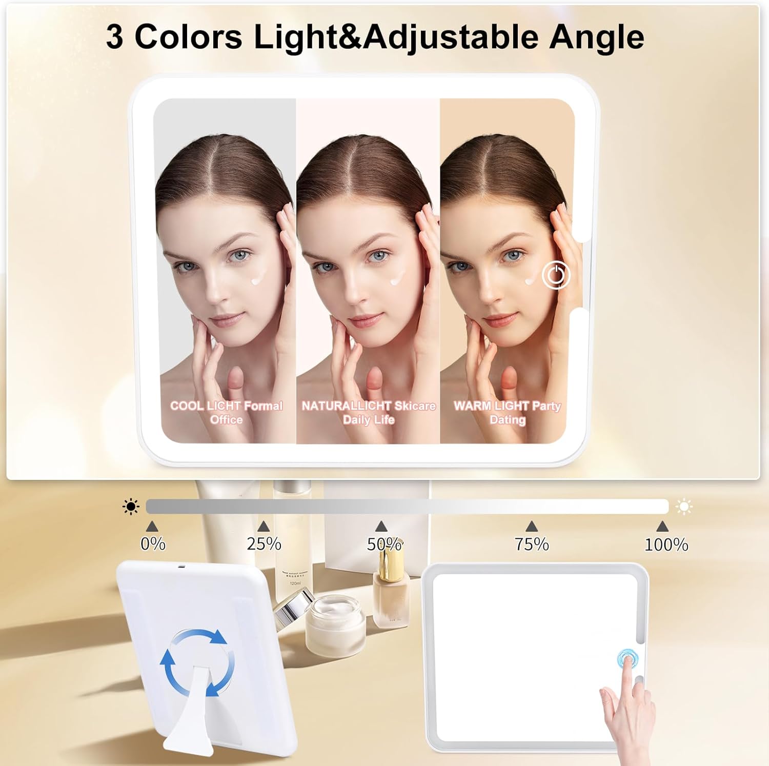 Makeup Box with Led Mirror,Travel Train Hard Case with Rechargeable Lighted Mirror Adjustable Dividers,Cosmetic Organizer Storage Bag for Makeup Artists,Appropriate Gift for Women and Girls,Black