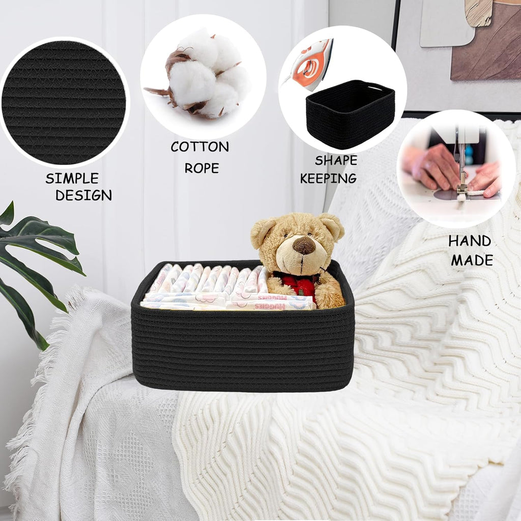 COMFY-HOMI 13" x 8.5" x 5.1" Storage Baskets for Organizing | Cotton Rope Woven Basket | Toy Storage Bin Box | Basket for Shelves, Closet Organizer Bin, Decorative Closet Shelf, 1 Pack, All black
