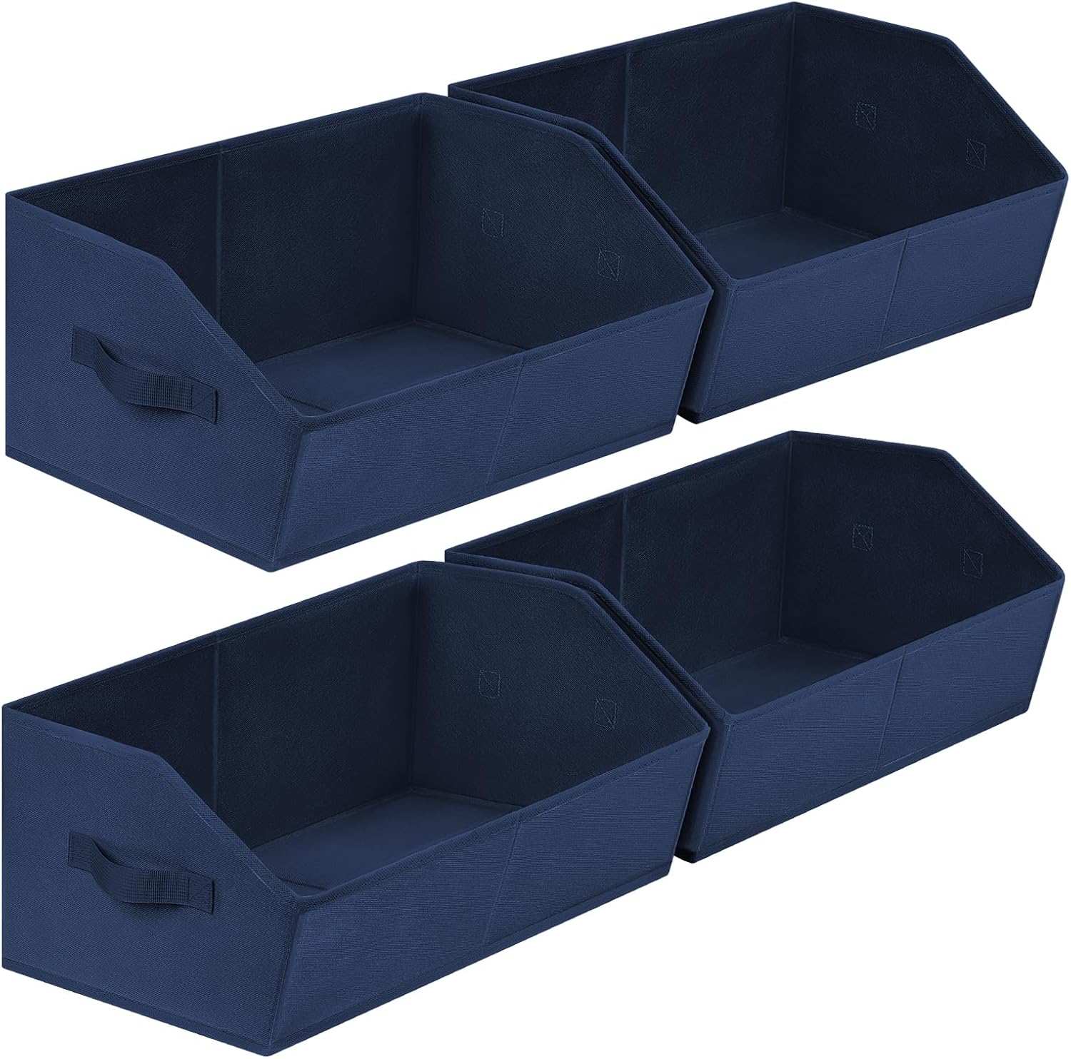 Closet Baskets for Shelves Trapezoid - Decorative Storage Baskets with Handle, Closet Bins for Organization, Shelf Storage Bins for Clothes, Books, Home, Office, 4 Pack, Navy Blue