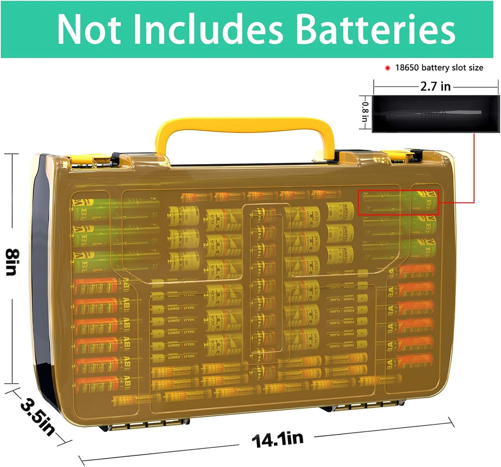 ALCYON Large Capacity 269 Battery Organizer Storage Case with Tester, Double-Side Battery Holder Container for AA AAA AAAA C D 9V Lithium 3V CR123 CR1632 18650 Batteries(Box Only) (Black)