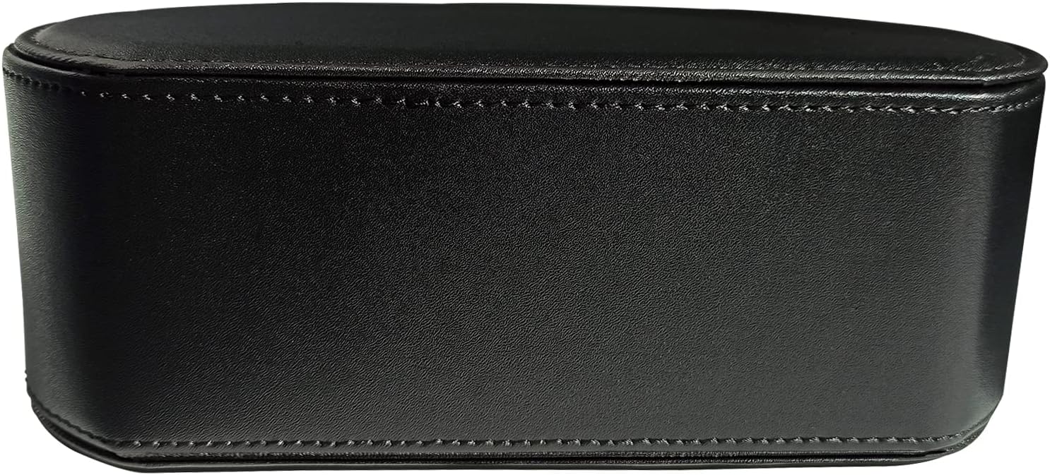 Leather Remote Control Holder with 5 Compartments TV Remote Caddy Storage Box/Tray,Desktop Organizer Store Controller,Glasses,Brush,Media Player,Pen,Space Saver for Bedside Table/Office Desk(Black)