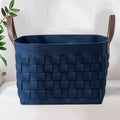 boldmonkey Blankets Basket 16.5 " x13 x13 , Extra Large Rectangular Laundry Hamper with Leather Handle, Soft Dog Toy Basket for Storage-Navy Blue
