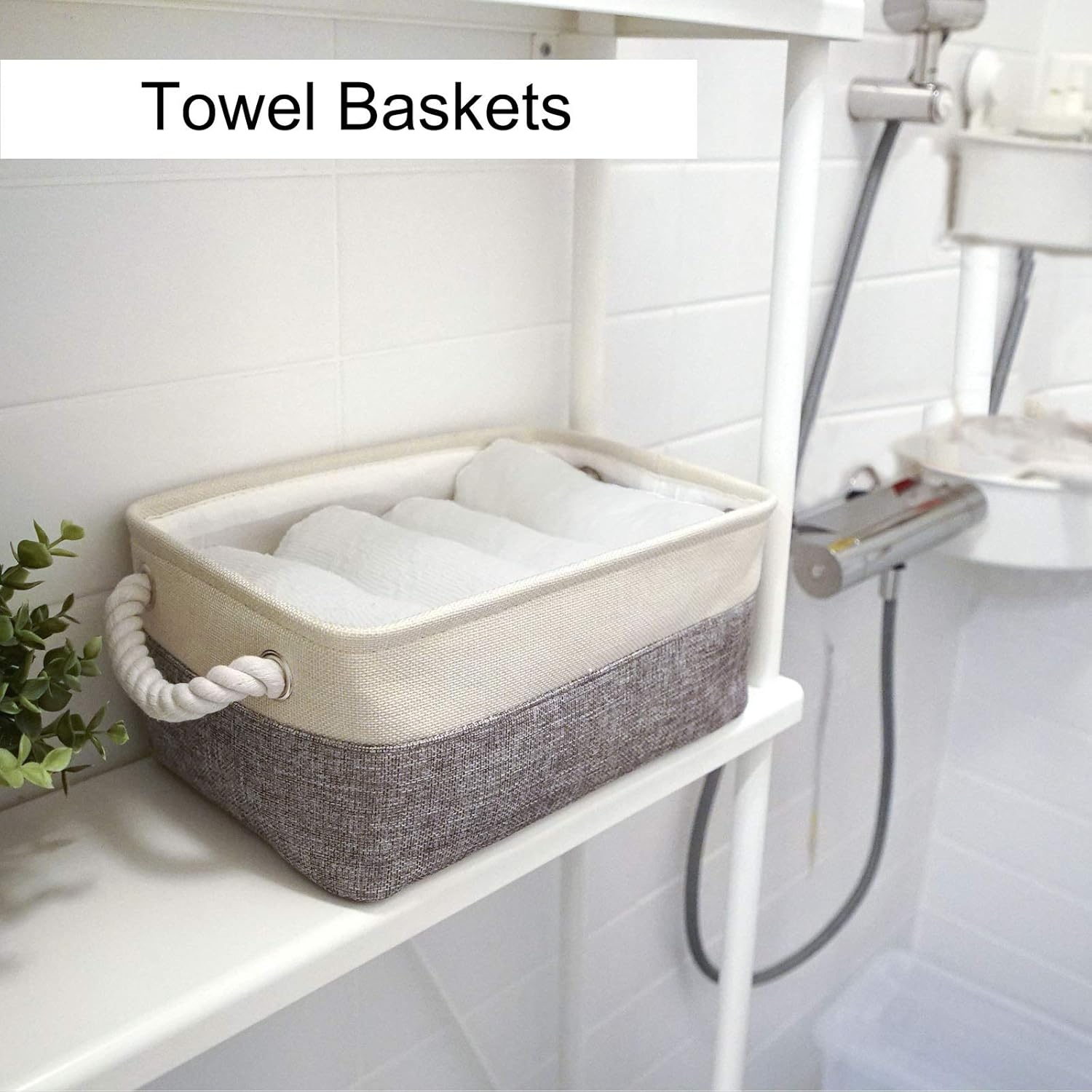 HNZIGE Fabric Storage Baskets for Organizing(6 Pack) Small Baskets for Shelves, Laundry, Nursery, Closets, Decorative Baskets for Gifts Empty (White&Gray, 11.8" x 7.8" x 5.1")