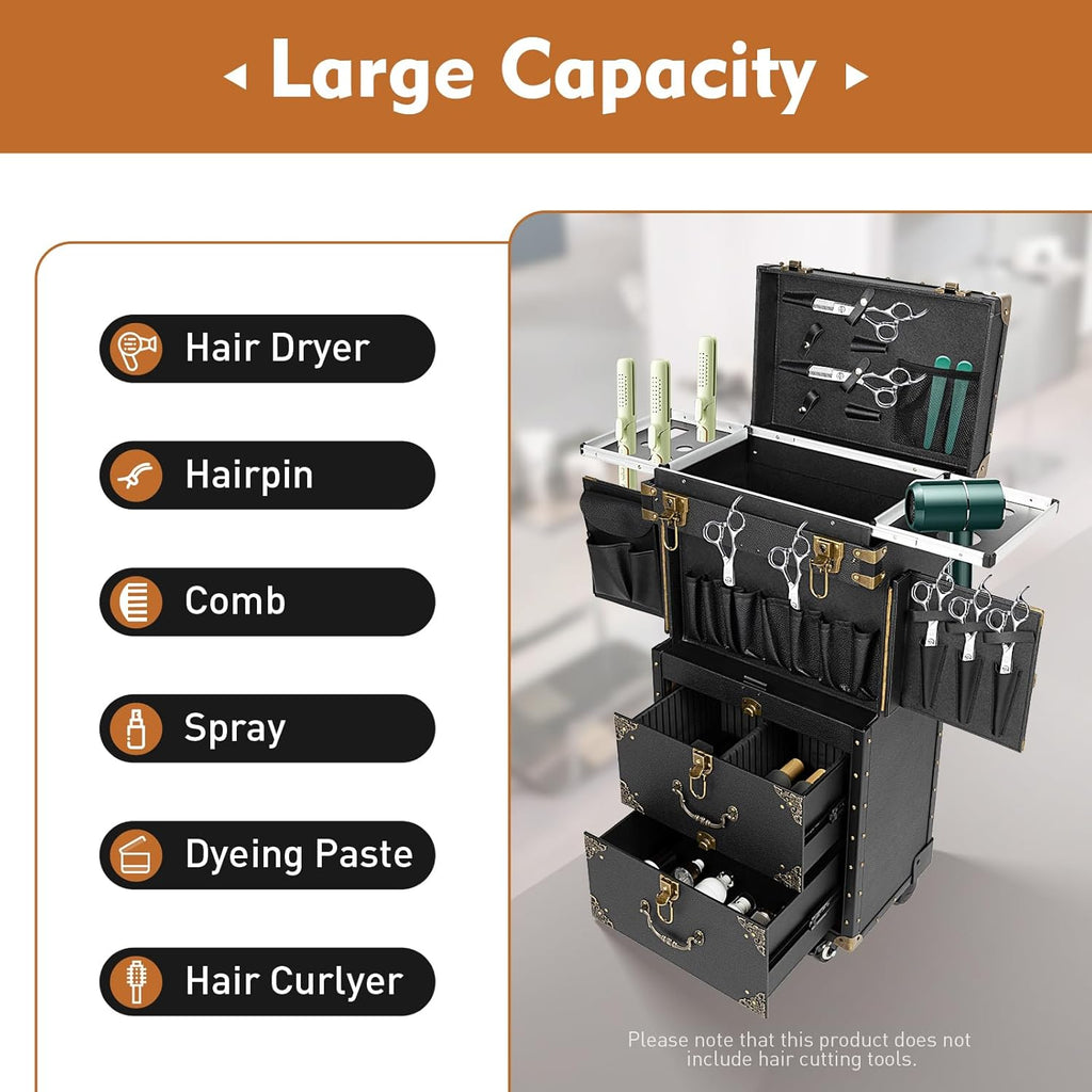 Cosmetic Train Case,Makeup Organizer Travel Case with Multiple Compartments,Rolling Makeup Case,Makeup Train Case,Professional Makeup Case with Wheels for Make-up Artists,55Lbs Load-Bearing