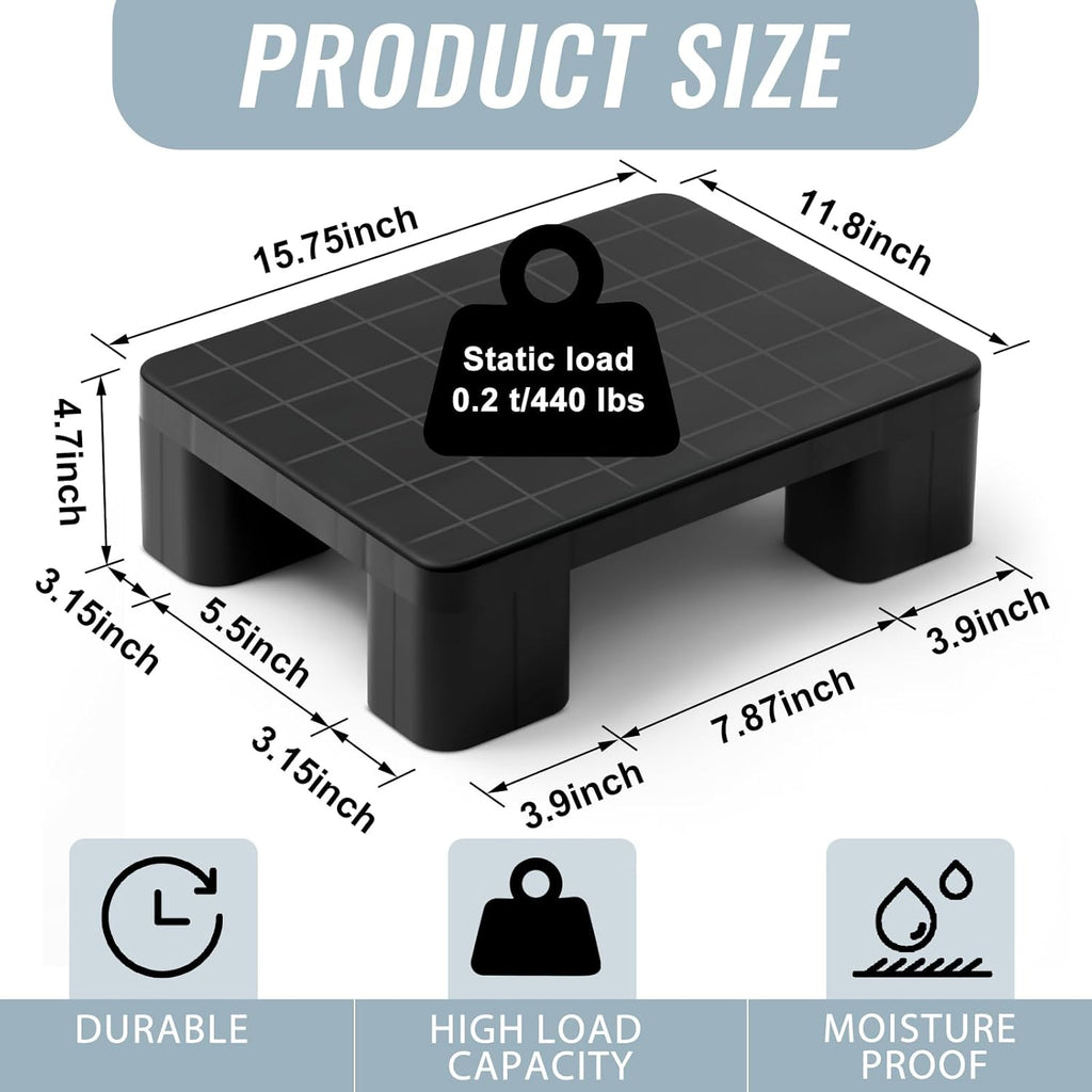 1 Pcs Plastic Pallet for Basement Storage Easy Stack Lightweight Floor Pallet Display Flooring Room Supermarket Christmas, Support up to 2000 Lbs (15.7'' L X 12'' W X 4.7'' H,Black)