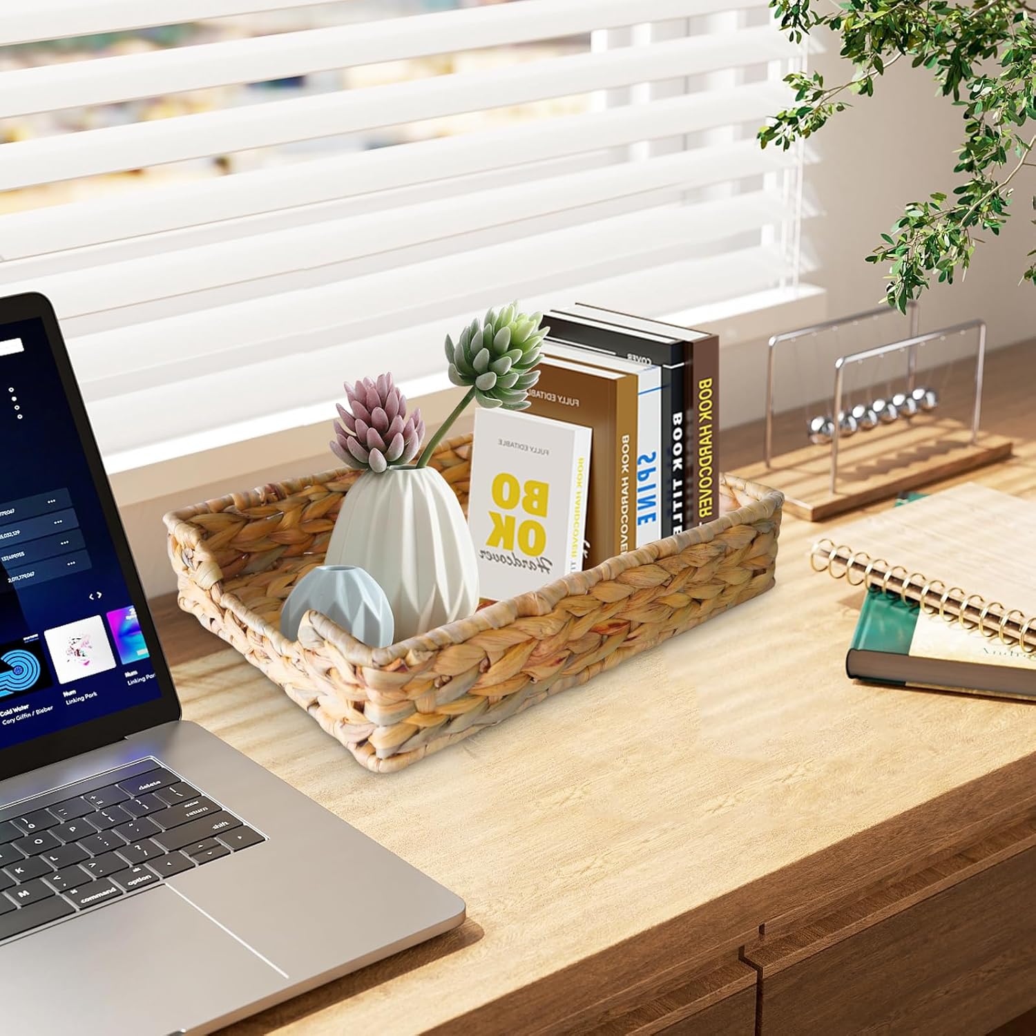 1 Pc A4 File Tray, Natural Water Hyacinth Desk Basket, Wicker Paper Tray File Basket for Desk Organizer, Woven Letter Size Documents Trays for Office,Toilet Tank Organizer