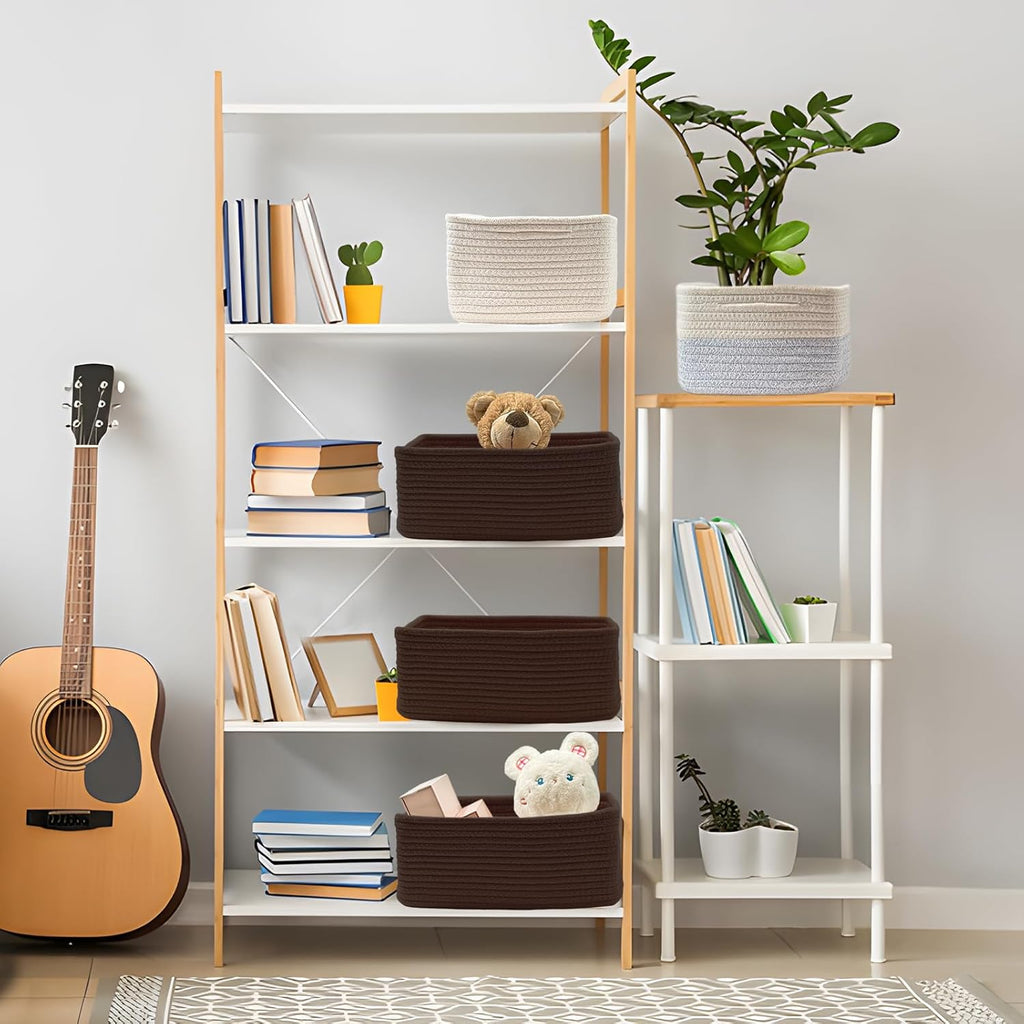 COMFY-HOMI 13" x 8.5" x 5.1" Storage Baskets for Organizing | Cotton Rope Woven Basket | Toy Storage Bin Box | Basket for Shelves, Closet Organizer Bin, Decorative Closet Shelf, 1 Pack,