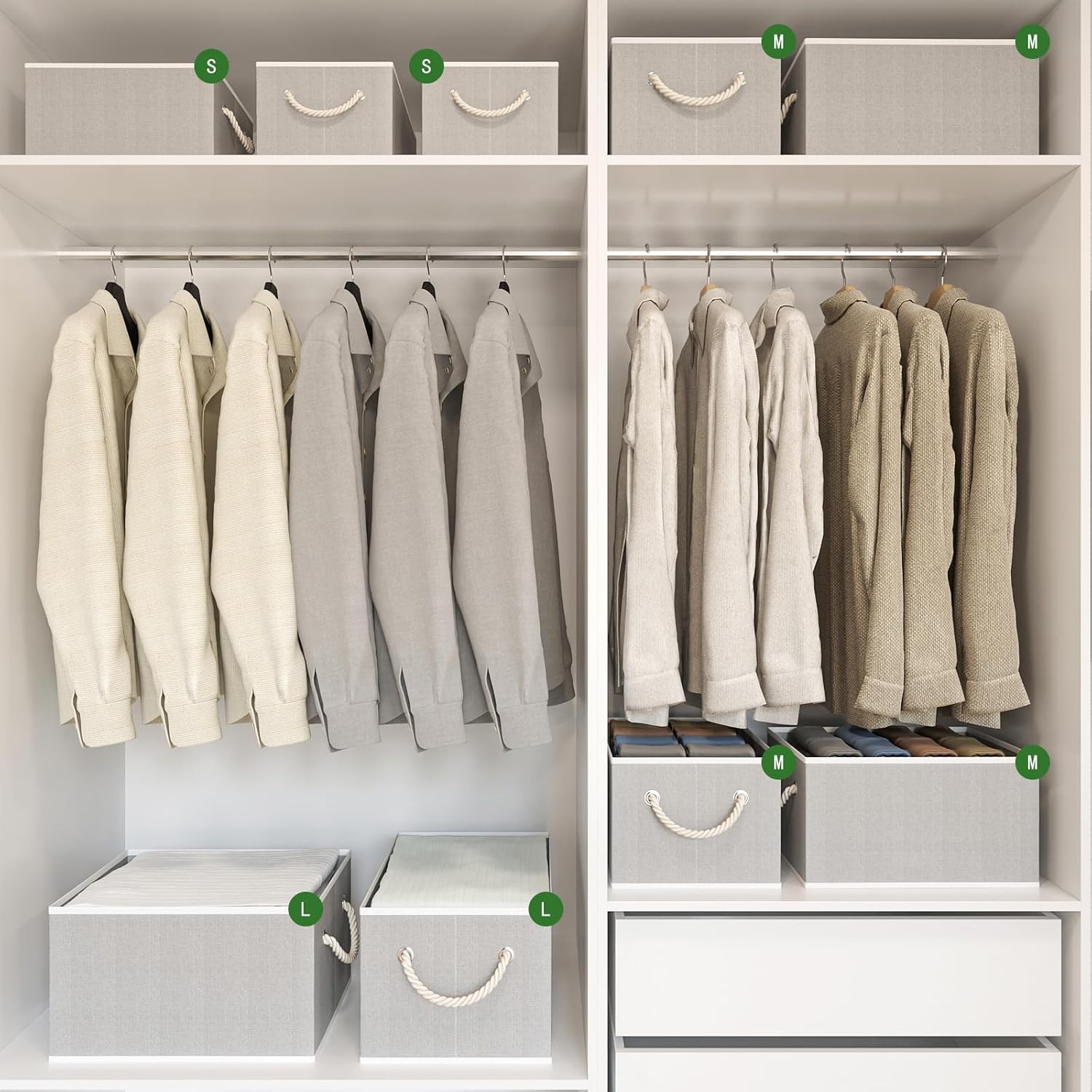 Closet Storage Bins, Linen Closet Organizers and Storage Basket for Shelves, Collapsible Shelf Baskets for Organizing Shelves, Bedroom Clothes Basket, Gray, 4 Pack