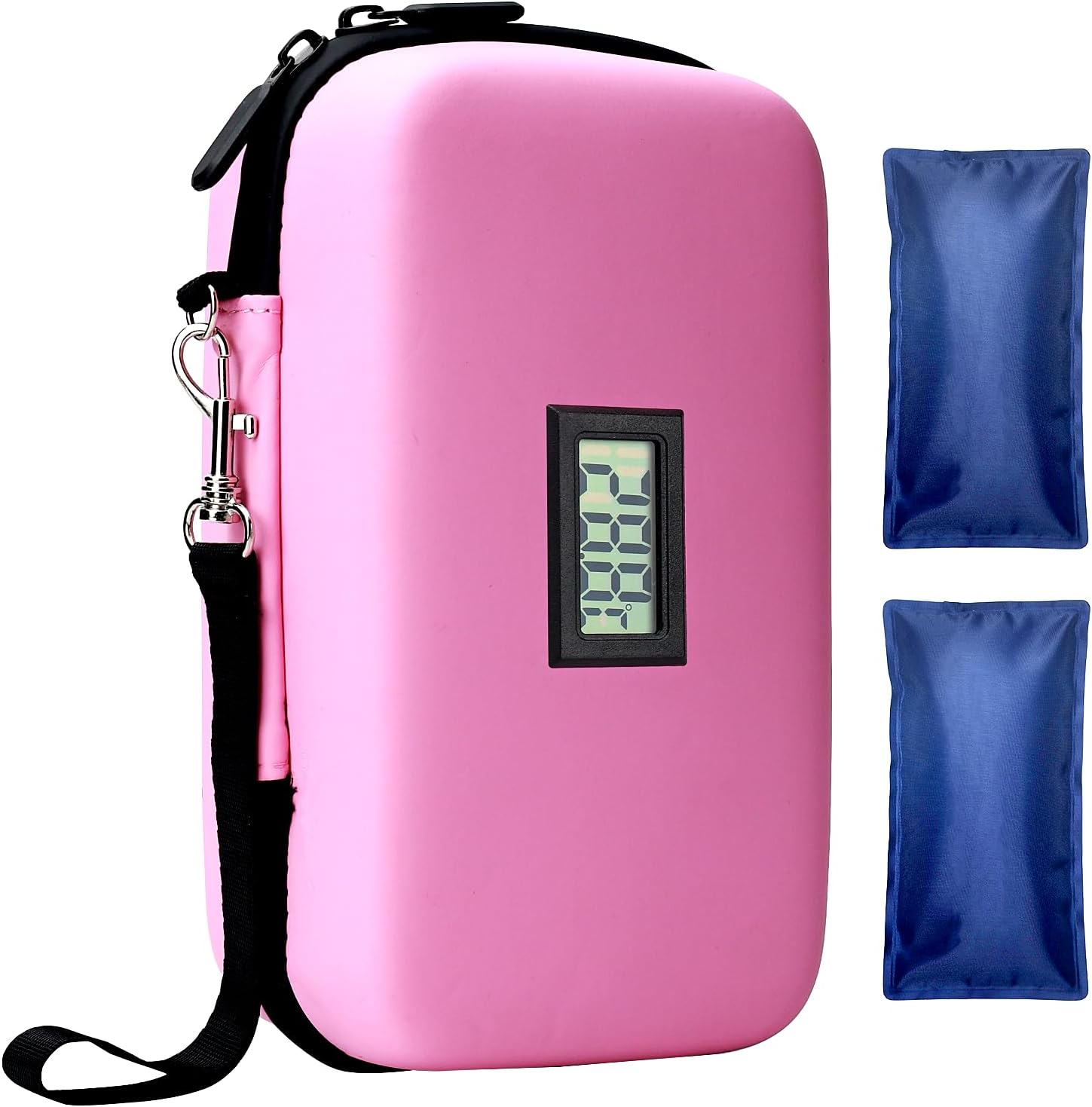 Insulin Cooler Travel Case, TSA Approved Medication Diabetic Cooler Organizer Bag with Thermometer Temperature Display 2 Ice Packs, Pink