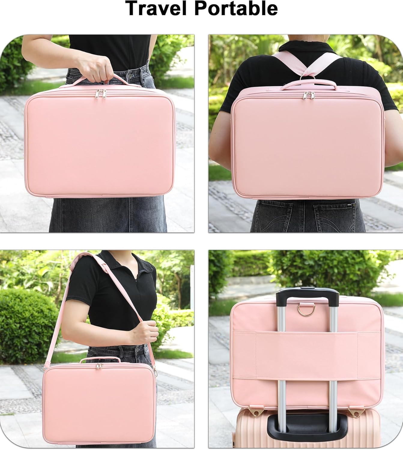 Relavel Makeup Bag with LED Mirror, 16.2 inches Large Makeup Case Travel Portable Cosmetic Organizer Vanity Case for Women, Rechargeable Lighted Mirror Professional Makeup Artists Storage Box (Pink)