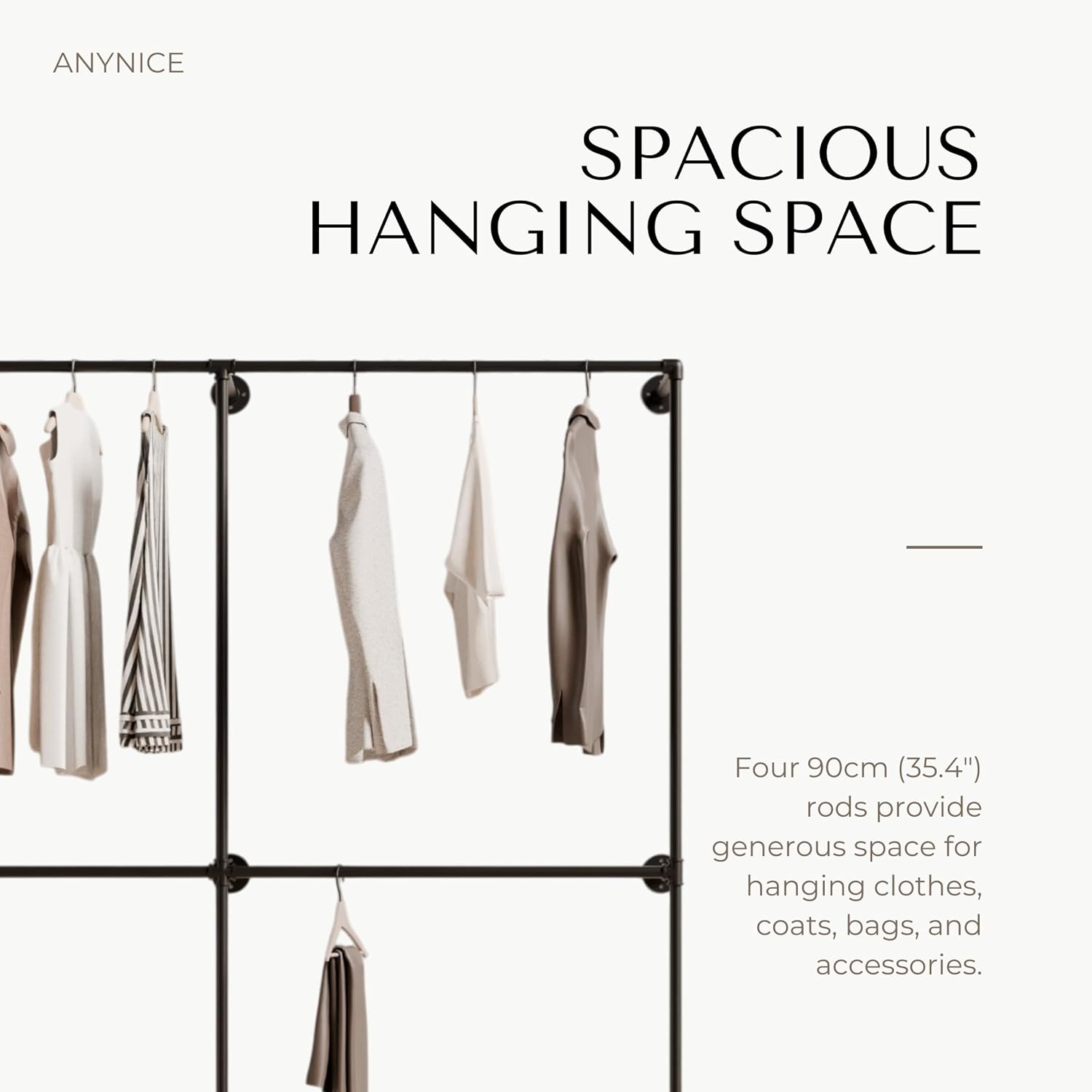 Industrial Pipe Clothing Rack, Heavy Duty Wall Mounted Clothes Rack, Retail Display Hanging Garment Rod for Laundry Rooms, Closet Storage, 14.6x75x82.7 Inches, Model K03