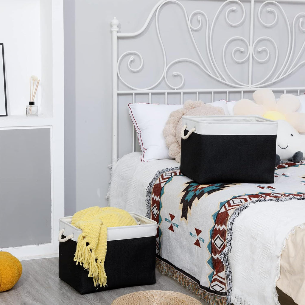 Bidtakay Black Storage Bins Storage Baskets for Shelves Decorative Basket Set of 2 Fabric Cloth Bins for Organizing 16x11.8x11.8 in Large Tall Baskets with Soft Handles for Home Office Living Room