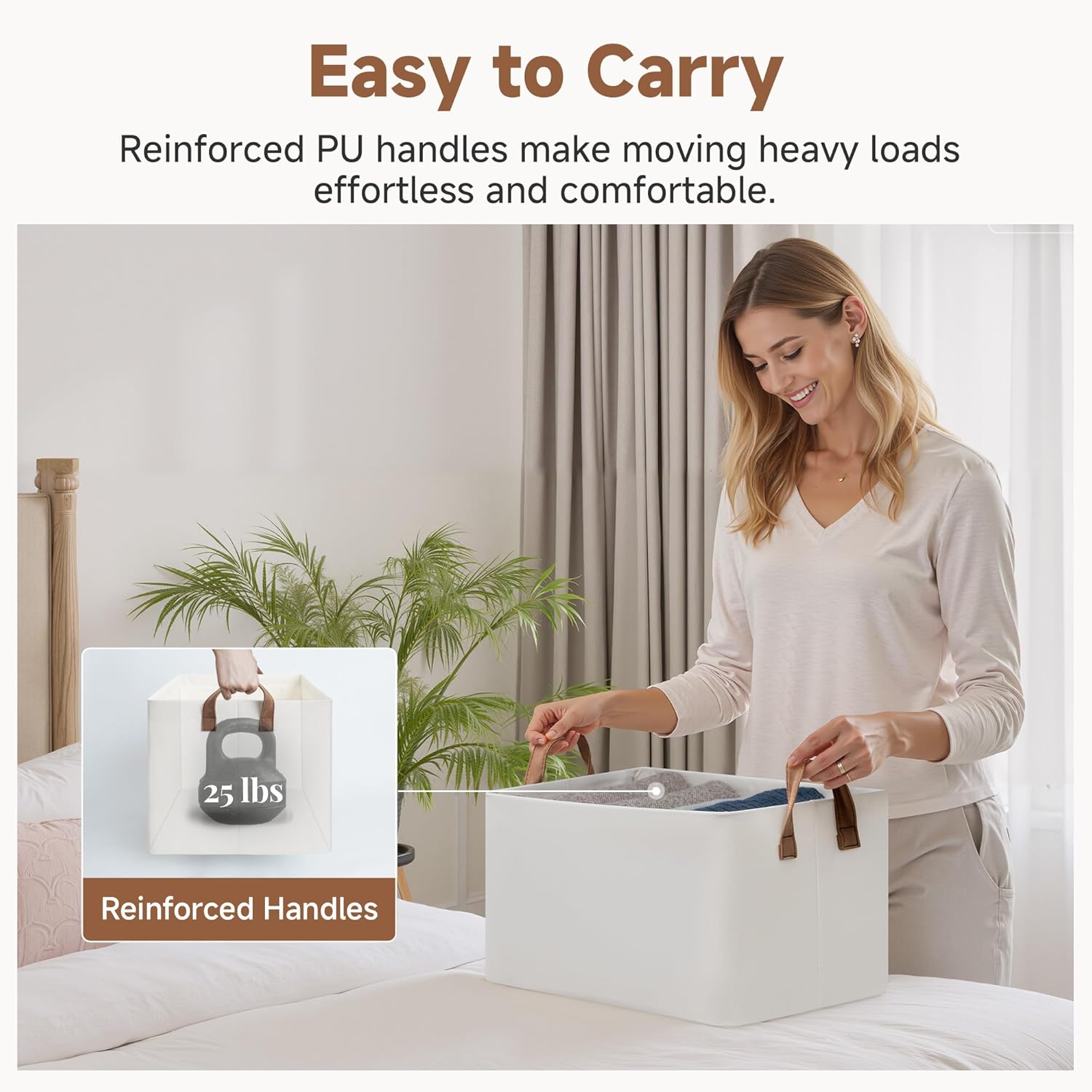 StorageWorks Storage Bins, Fabric Storage Bins for Shelves, Storage Baskets with Metal Frame, Closet Baskets and Bins with Handles, Beige, 2-Pack