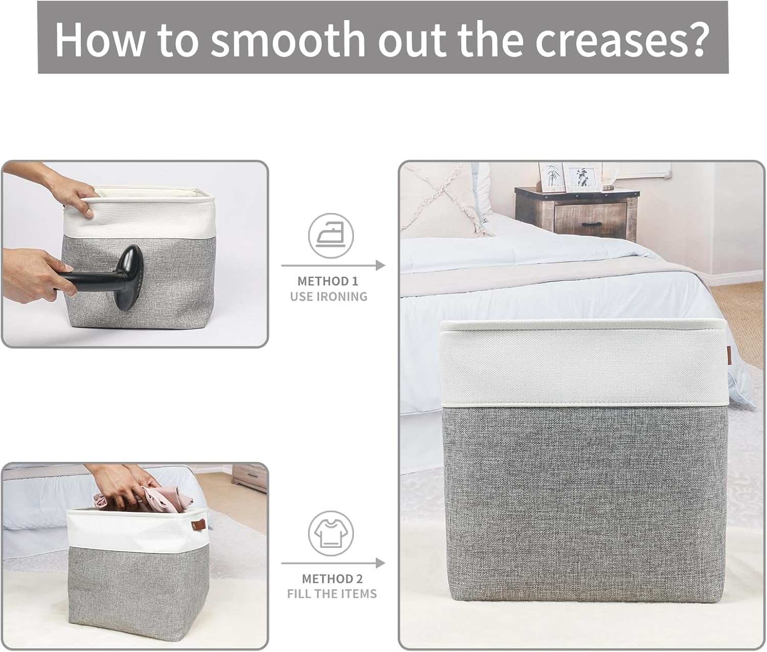 13x13 Cube Storage Bins, Collapsible Fabric Storage Box, 4 Pack Closet Baskets with Handles for Organizing, Shelf, Toys, Clothes, Home, Office, Nursery (Grey&White)