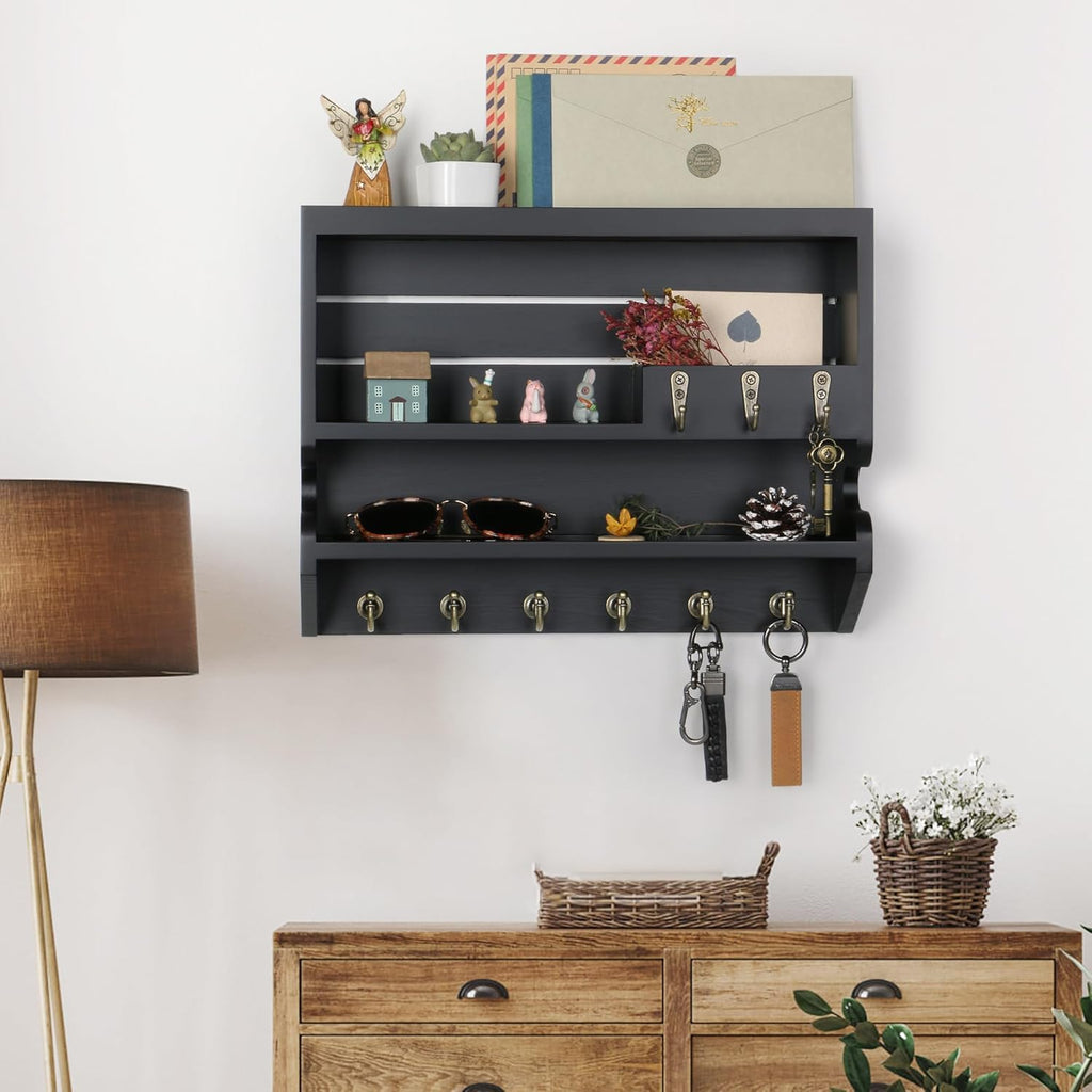 Innovation Key Holder for Wall, Mail Organizer with Key Hooks, Keys Holder on Wall, Black