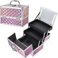 Makeup Case with Lighted Mirror Travel Makeup Organizer Box 2 Trays Lockable Cosmetic Train Case with LED Mirror for Make Up Nail Kits Sewing Vanity Storage Case Glossy Pink