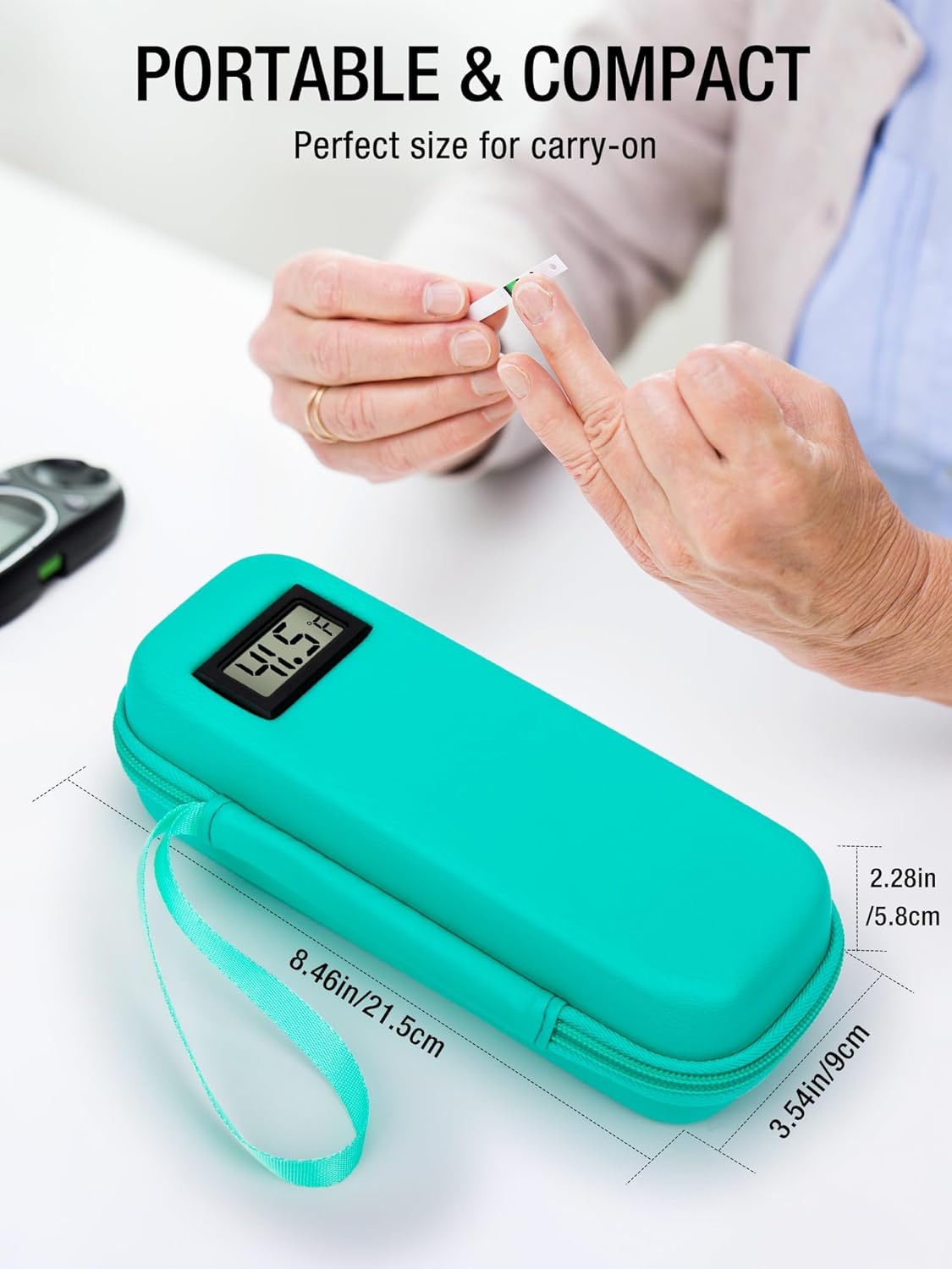 Insulin Cooler Travel Case TSA Approved, Temperature Display Insulin TravelCase, Portable Insulin Pen Cooler Travel Case for Insulin Ice Pack, Travel Diabetic Supplies (Green)