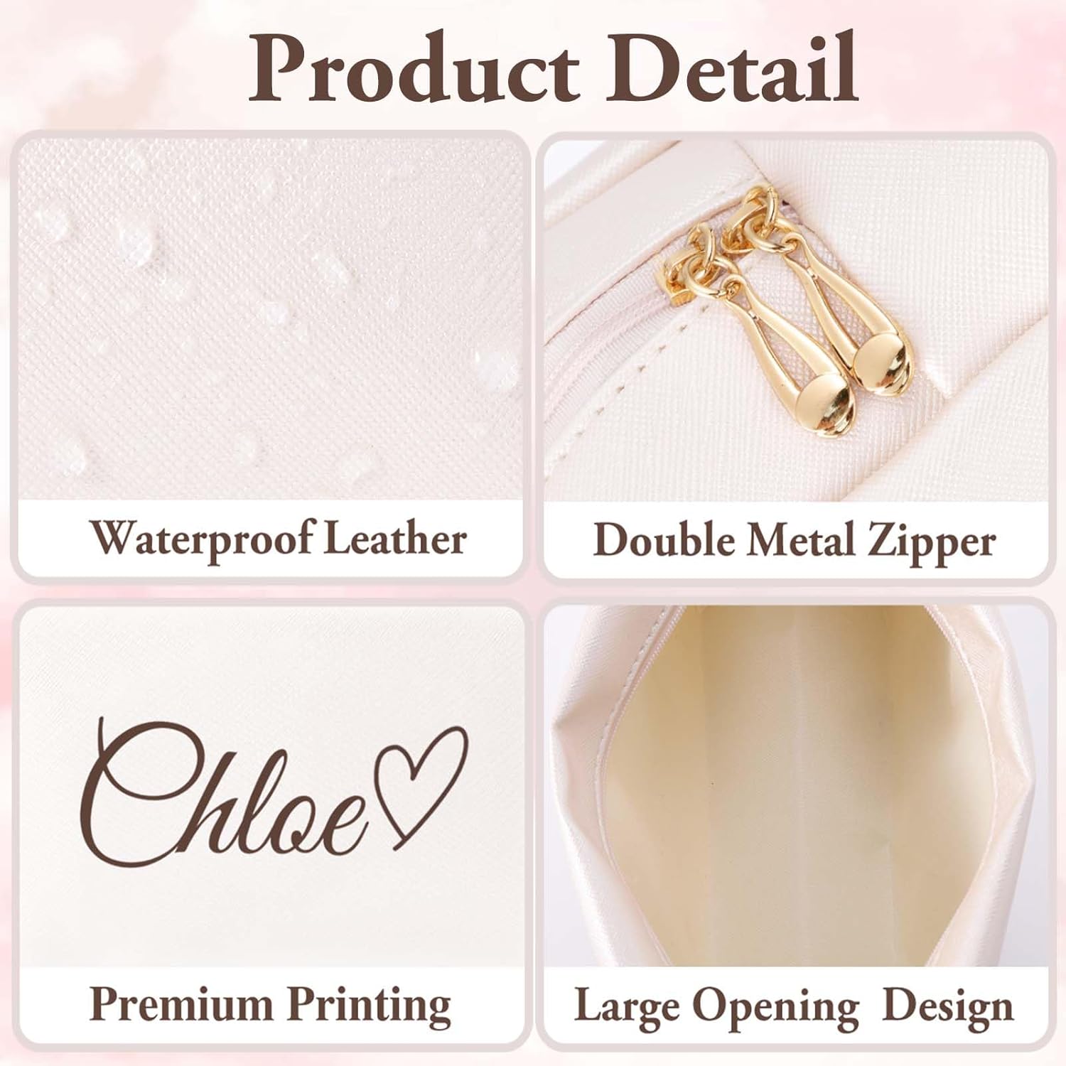 Personalized Makeup Bag with Name & Birth Flower, Custom Leather Cosmetic Bags for Women, Customized Travel Toiletry Bag Gifts for Bridesmaid Wedding