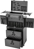Rolling Makeup Case, Beauty Salon Cosmetic Luggage Travel Organizer with Combination Locks, with 4 Storage Compartments and Wheels for Barber, Travel Makeup Hair Styling