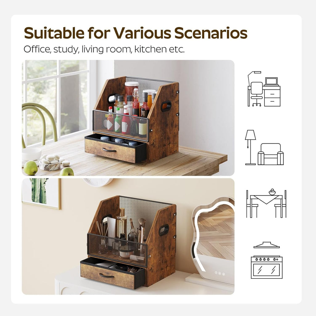 Vinyl Record Storage Crate with Fabric Drawer, Wooden LP Album Storage Holder for 12" Vinyls, All-in-One Organizer Holds 60 LPs