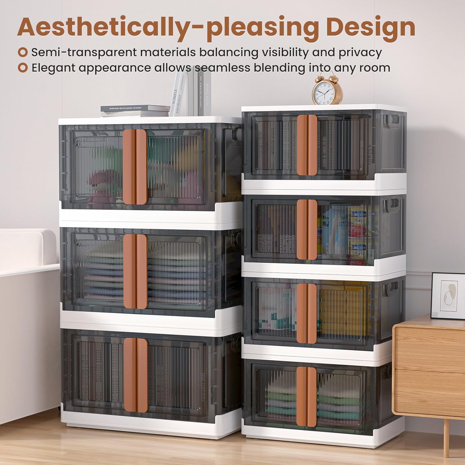 LCG 3-Tier Foldable Plastic Storage Bins with Lids and Doors, 25 Gallon (8.4 Gal x 3pack), Stackable Organizer Drawer (Medium)