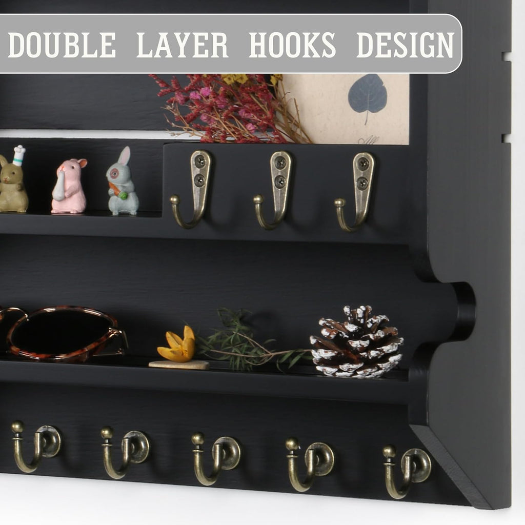 Innovation Key Holder for Wall, Mail Organizer with Key Hooks, Keys Holder on Wall, Black