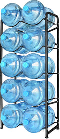 5 Gallon Water Bottle Holder for 10 Bottles, 5 Tiers Heavy-Duty Water Cooler Jug Rack with Reinforcement Frame for Kitchen Office, Black