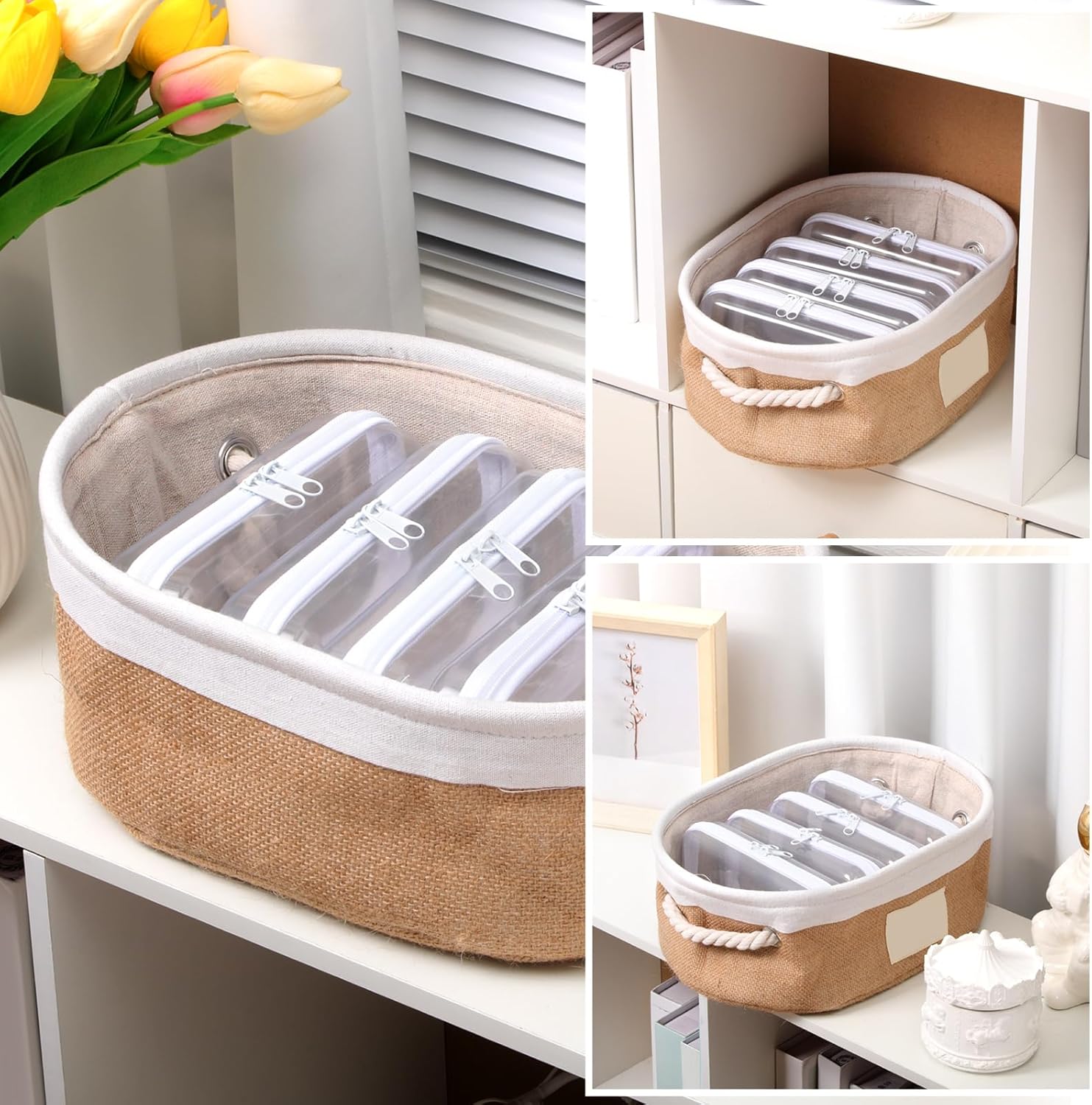 Sanwuta 6 Pcs Clear Hard Zipper Case Hard Plastic Zipper Pouches Transparent Makeup Bag Pencil Pouches for Travel Snacks Christmas Trinket Storage Organizer Box(White,7.48 x 3.94 x 2 Inch)