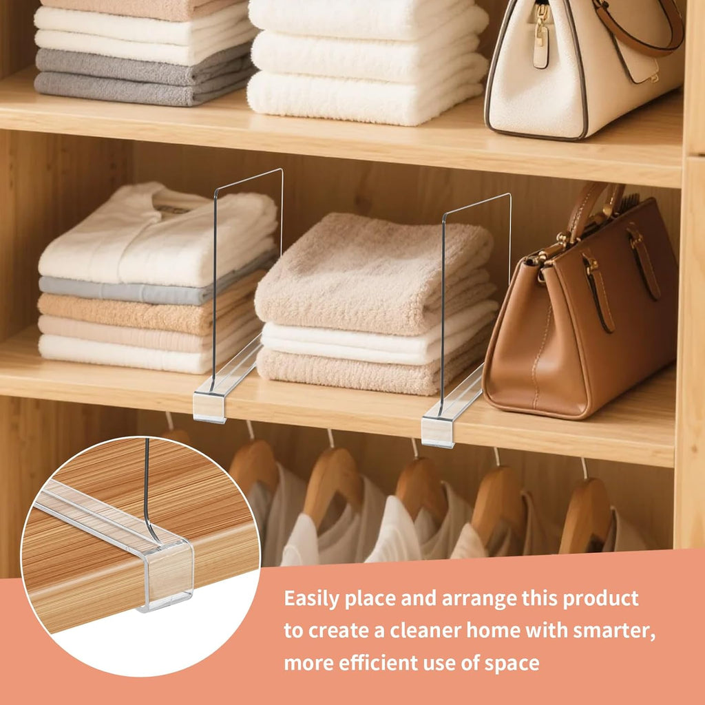 10 Pack Clear Shelf Dividers for Closets, Acrylic Dividers for Shelves, Closet Shelf Divider for Organization,Organizers & Separators for Shelf Storage, Home Closets, Cabinets