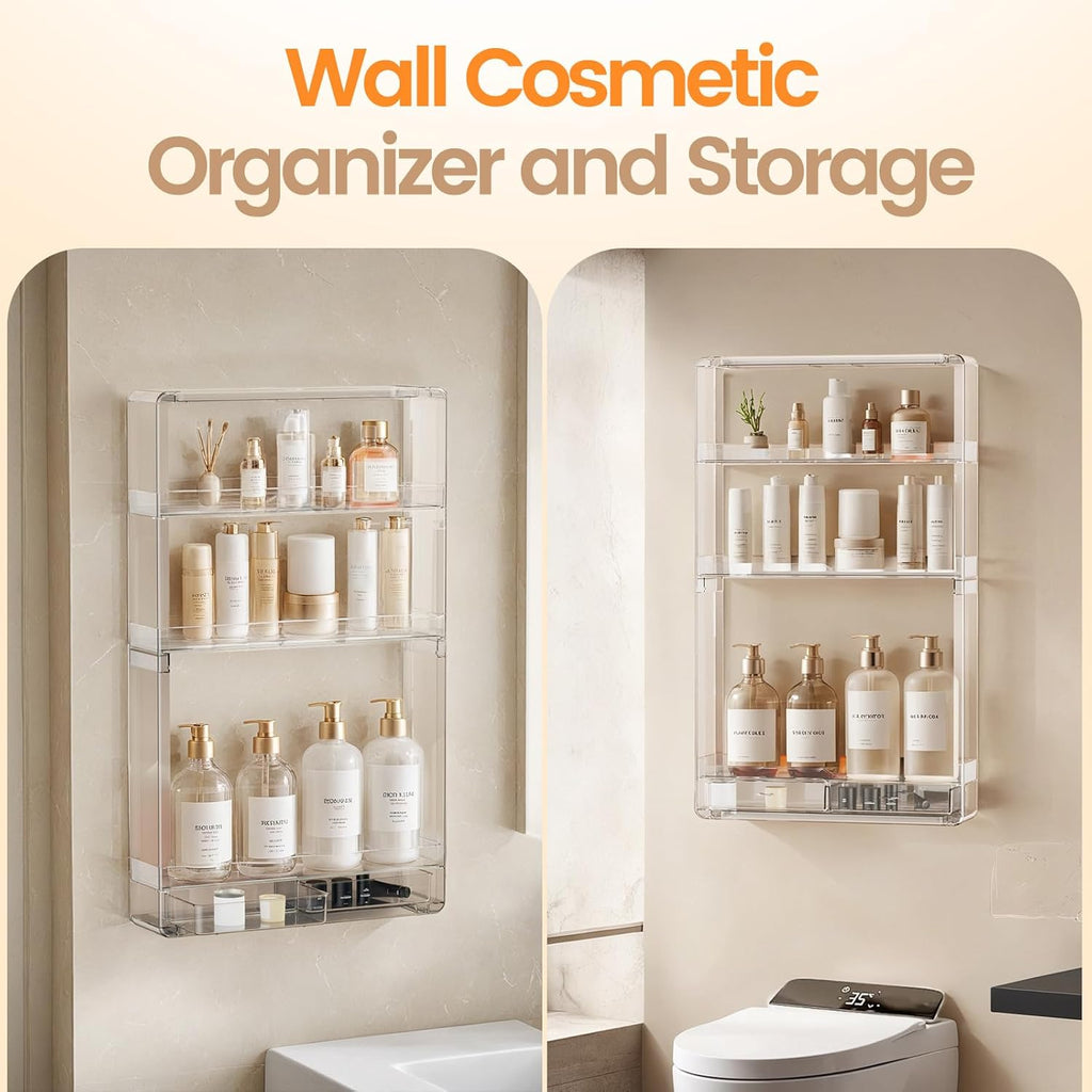 Shower Caddy Adhesive, X-Large Capacity Bathroom Organizers and Storage, No Drill Shower Organizer, Clear Wall-Mounted Bathroom Storage Shelf for Kitchen, RV, Cosmetic