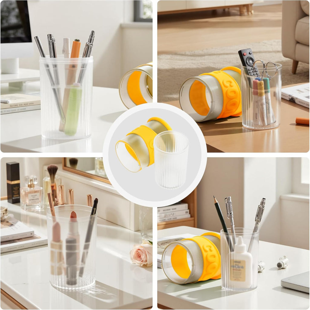 Li&Zhao Makeup Brush Holder with Lid - Makeup Brush Organizer Plastic Makeup Brush Holder for Vanity Expandable Makeup Brush Cup Pencil Holder for Desk Pen Holders for Desktop Countertop Bathroom