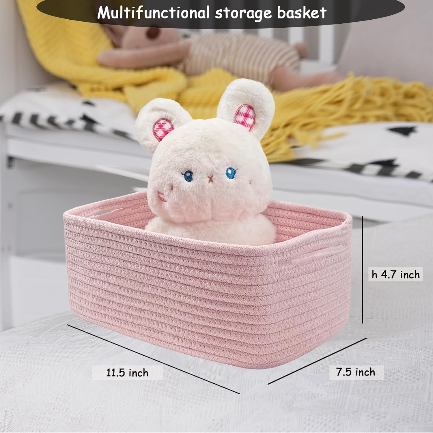 COMFY-HOMI 11.5"x7.5"x4.7" Storage Baskets for Organizing | Cotton Rope Woven Basket | Toy Storage Bin Box | Basket for Shelves, Closet Organizer Bin, Decorative Closet Shelf, 1 Pack,all pink