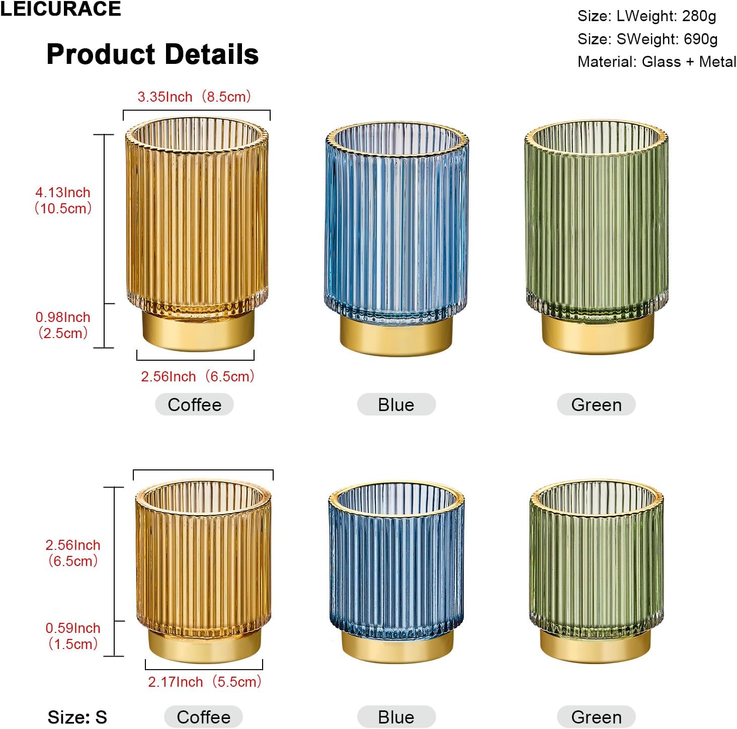 Makeup Brush Holder Organizer,Toothbrush Holders,Desk Pen Pencil Holder,Multifunctional Vintage Glass Brush Cup（S+L/Green/A3-1-US）